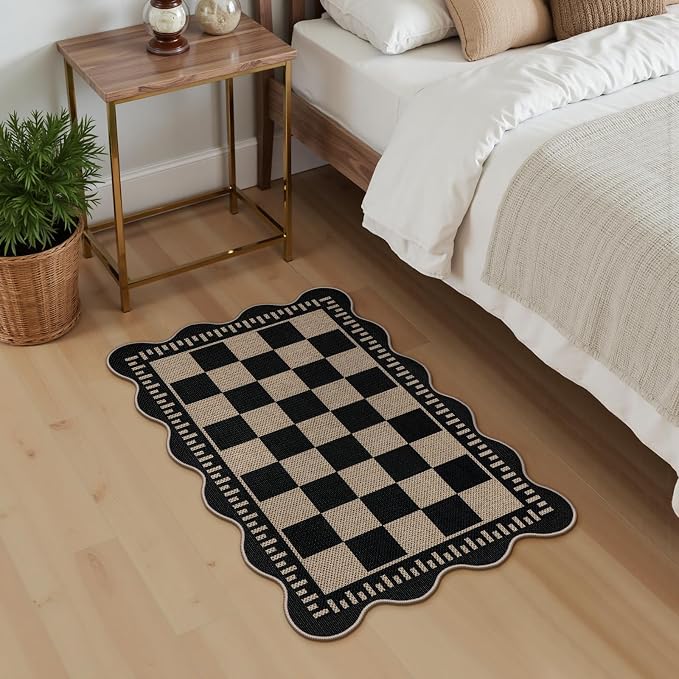 Checkered Easy Jute Entryway Rug, 2x3 Washable Non Slip Kitchen Rug, Indoor