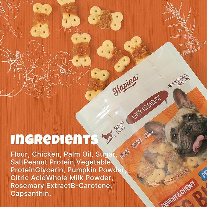 Havira Chicken Wrapped Biscuits Dog Treats, 16oz Crunchy Training Treats for Dogs, Rawhide Free Snacks for Small & Medium Breeds, Pumpkin Flavor