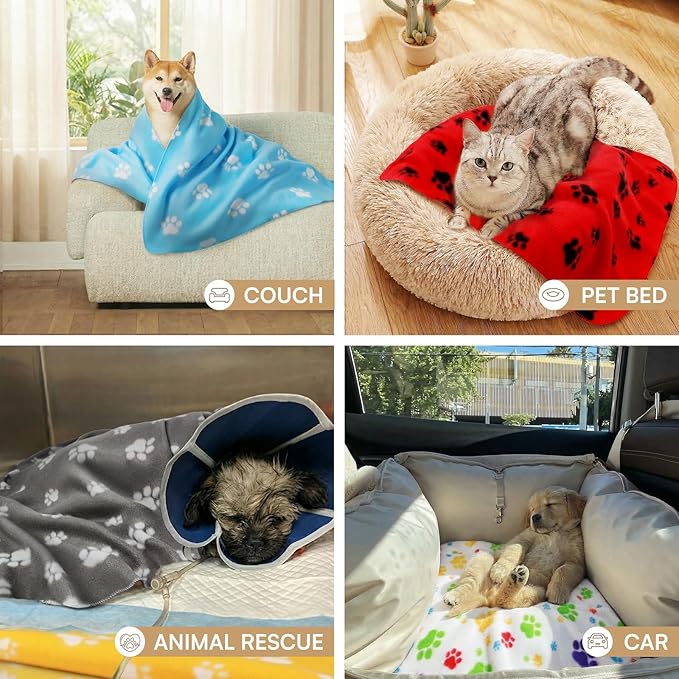 LINENLUX Cute Dog Blanket for Small Medium Dogs 6-Pack Soft Stretchy Fleece Blankets for Pet Cat Puppy Warm Wrinkle-Resistant Throw for Couch Bed Outdoor White 31x24 inch (Pack of 6)
