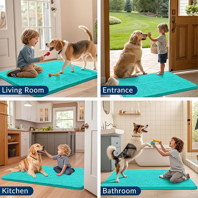 Smiry Dog Door Mat for Muddy Paws 54x32, Absorbent Dirt Trapper, Non-Slip