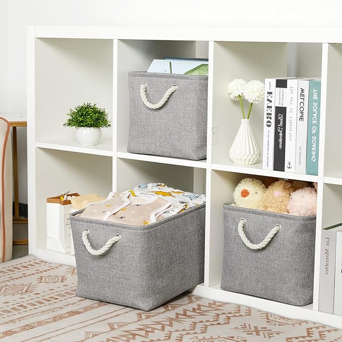 Bidtakay Storage Baskets Gray 3 Pack Shelf Baskets Collapsible Storage Bins for Clothes 15X11X9.5Inch Decorative Baskets with Handles Large Baskets for Organizing Closet Home Storage (Grey)