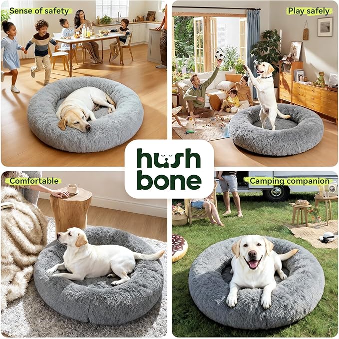 Calming Donut Pet Bed with Extra Large Thick Orthopedic Foam Cooling Gel Dog Bed XXL Waterproof Cover with Removable Washable,Giant Plush Comfort Couch for Anxiety Old Fluffy Friends Joints,Grey