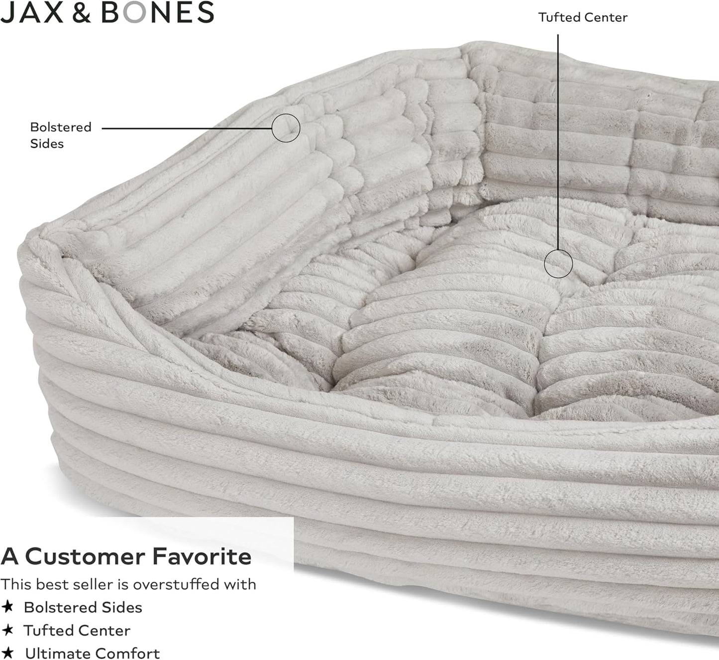 Jax & Bones Dog Napper - Luna Grey Machine Washable Bed for Dogs - Extra Heavy Duty Bolstered Sides - Medium Grey Dog Mat | 35 x 27 Inches