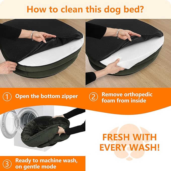 Dwanton Orthopedic Dog Bed for Medium Dogs with Gel Memory Foam, Waterproof Dog Sofa, Washable Pet Bed with Four Sided Bolster Cushion, Removable Cover & Non-Slip Bottom, 35", Green