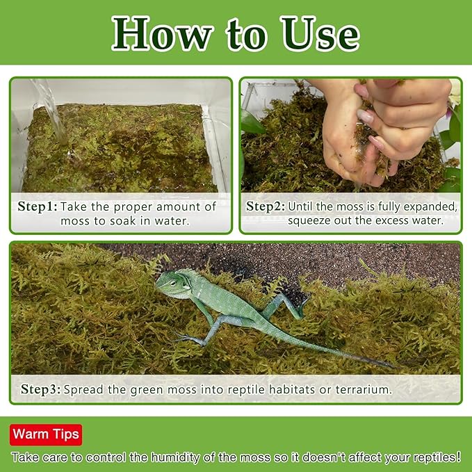 Halatool 2.2LB Natural Sphagnum Moss for Reptiles- 50QT Green Moss for Terrarium Plants Long Fiber Reptile Moss for Leopard Gecko Snake Hamsters Tortoises Frogs Lizards Salamanders