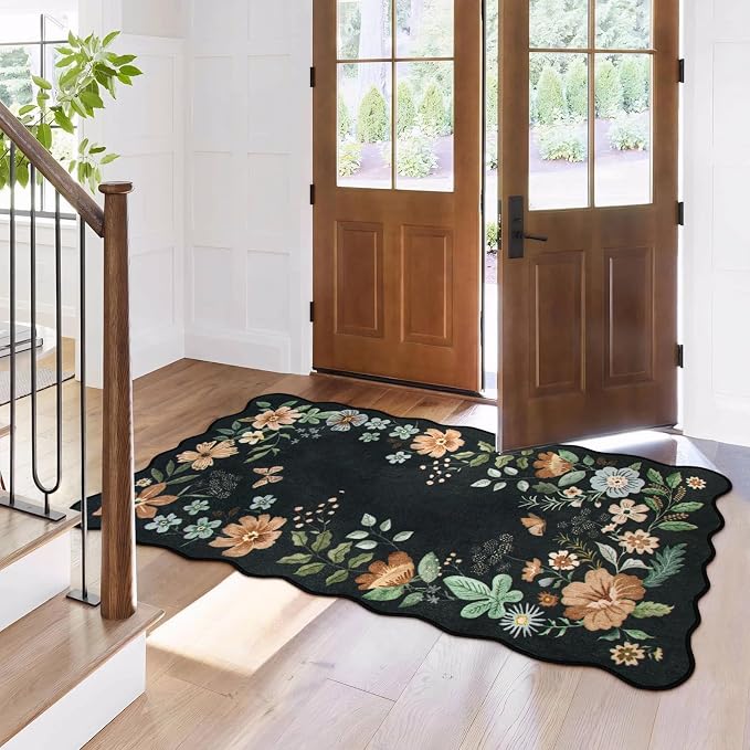 Lahome Floral Entryway Rug, 2x4 Washable Kitchen Rug Ultra-Thin, Non-Slip Soft