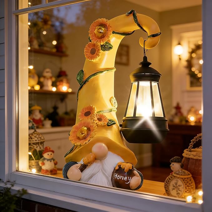 Mom Birthday Gifts-Garden Gnome Statue with Solar Lights Large Garden Sculptures Funny Triple Gnome Outdoor Patio Lawn Yard Garden Decor Gifts for Women Mom 12 in Spring Gnomes Outdoor