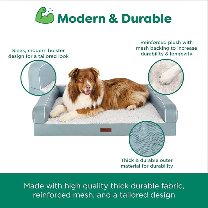 Furhaven Cooling Dog Sofa Bed – Memory Foam Couch with Bolsters, Textured Plush & Water-Resistant Cover, Washable Cover - Riverway, Jumbo Plus
