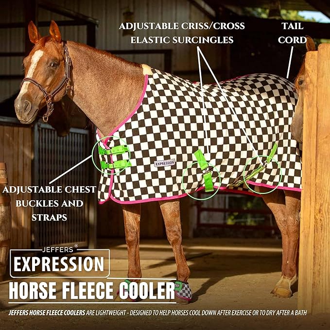 Jeffers Expression Fleece Cooler for Horses, Standard Neck, Skater Cowgirl 69"- Equine Towel Blanket, Moisture Absorbent, Light Weight, Best for Drying, Exercise, Bathing, Adjustable Belly Bands