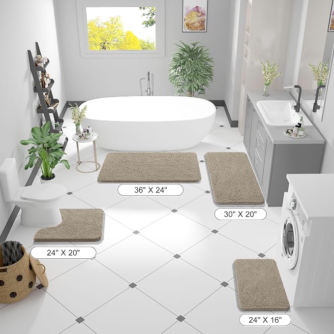 OLANLY Bathroom Rugs 36x24, Extra Soft Absorbent Chenille Bath Rugs, Rubber