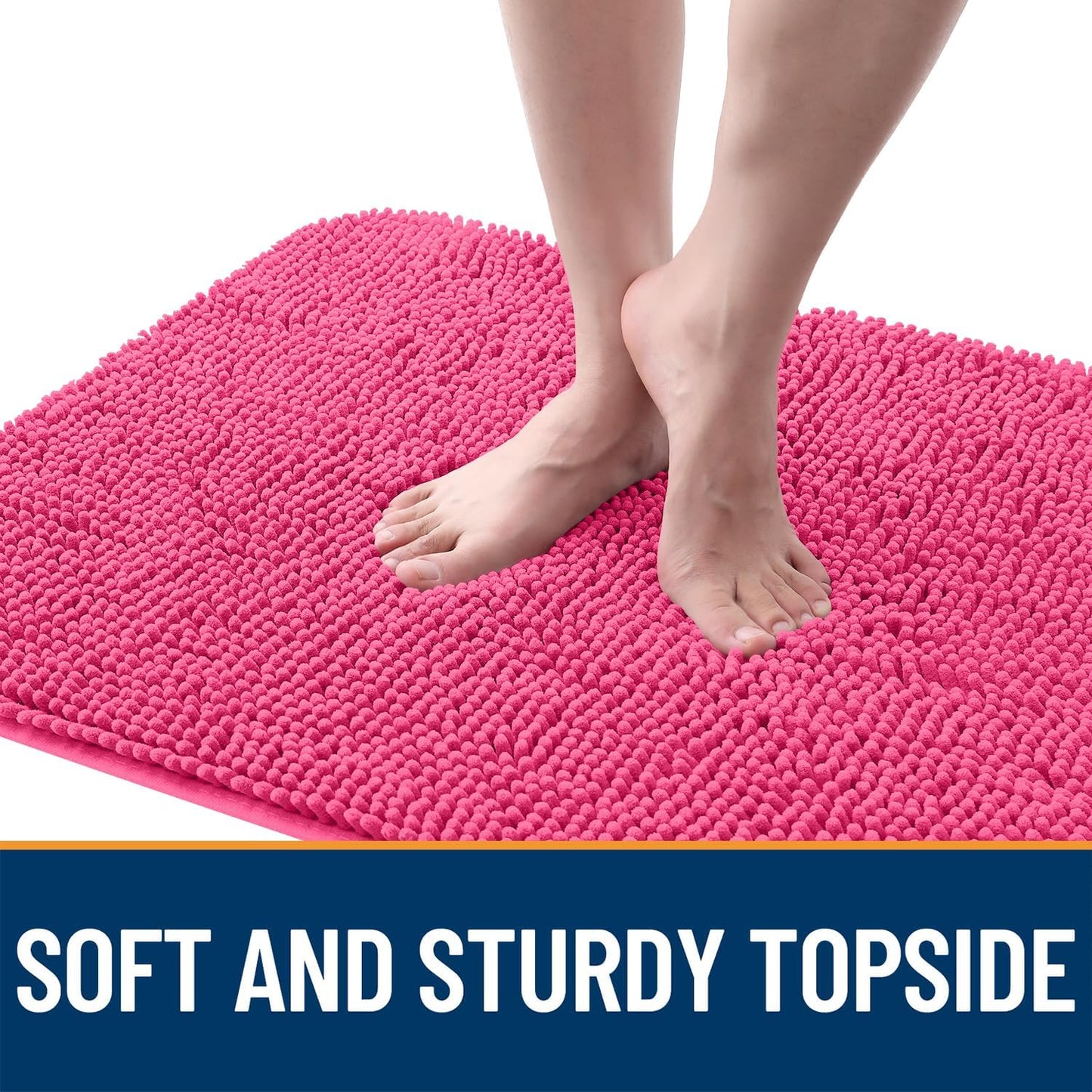 OLANLY Dog Door Mat for Muddy Paws 59x35, Absorbs Moisture and Dirt, Absorbent Non-Slip Washable Doormat, Quick Dry Chenille Mud Mat for Dogs, Entry Indoor Entryway Carpet for Inside Floor, Hot Pink
