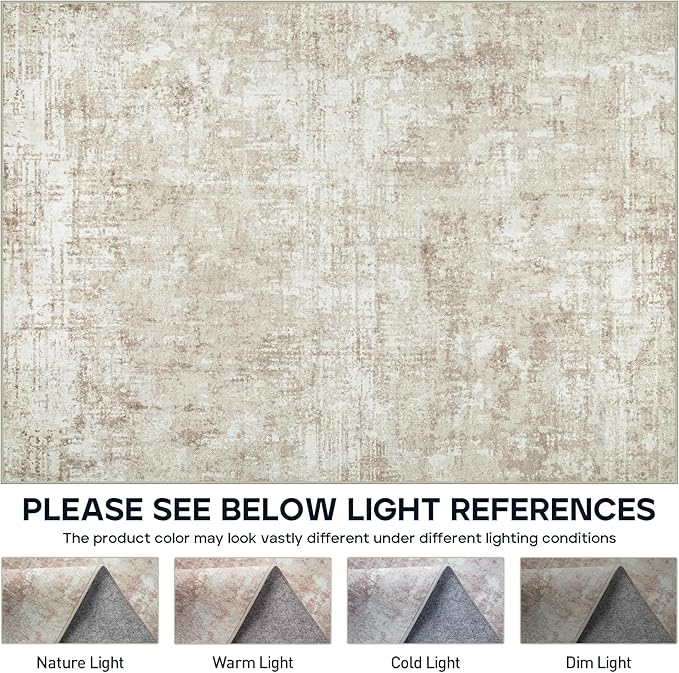9x12 Area Rugs for Living Room Rug Washable: Modern Large Rug for Dining Room Bedroom Carpet Non Slip 9 by 12 Indoor Abstract Nursery Home Office Beige