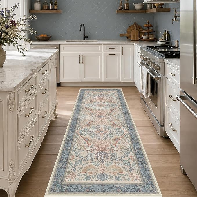 Red Blue Cream Vintage 2x6 Hallway Runner Rug