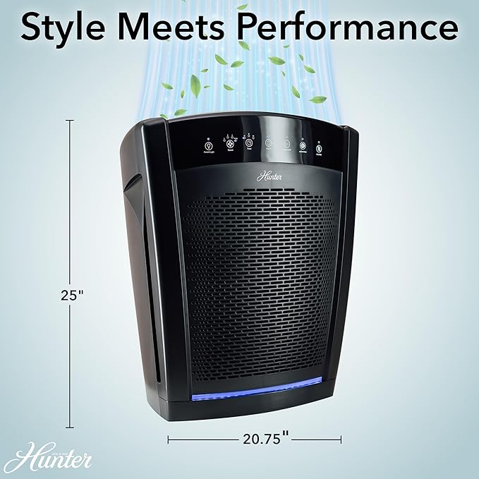 Hunter HP800 Air Purifiers for Home Large Room and Bedroom. True HEPA Air Purifier for Pets, Odors, Allergens, Smoke, Dust, VOC's. Value Bundle w/Extra Filter. Cleans 2585 Ft² per hour. Graphite
