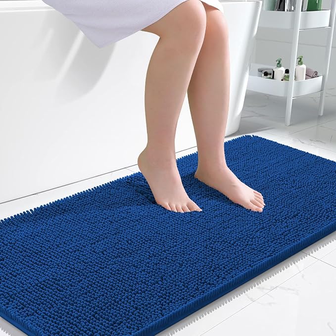 OLANLY Large Bathroom Rugs 50x30, Soft Absorbent Chenille Bath Rugs, Rubber