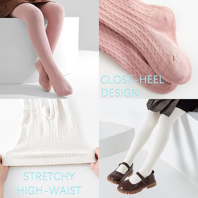 Girls Tights Seamless Toddler Stockings Tights Soft Cotton Cable Knit Baby Girl Tights Leggings 4-12 Years