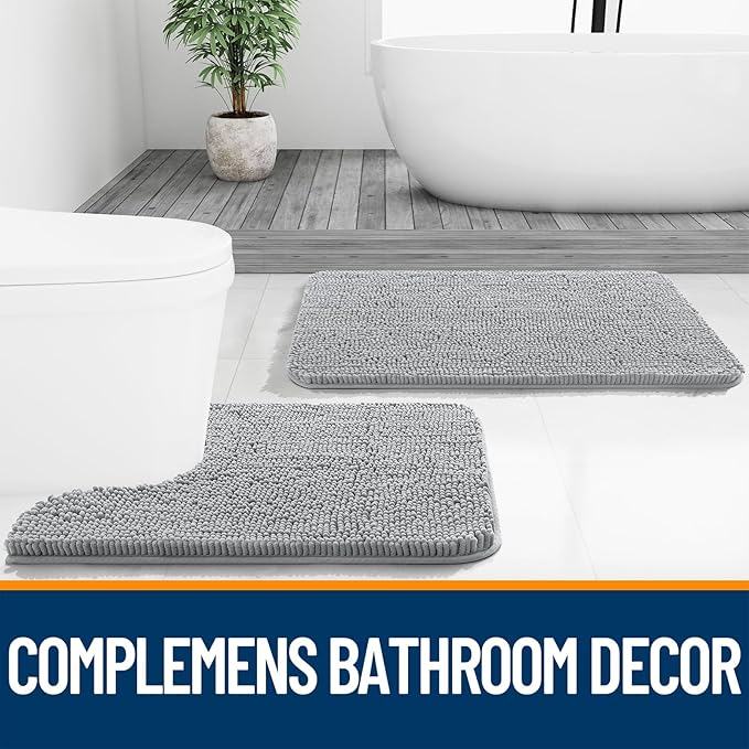 OLANLY Toilet Rugs U-Shaped 24x20, Extra Soft Absorbent Chenille Contour