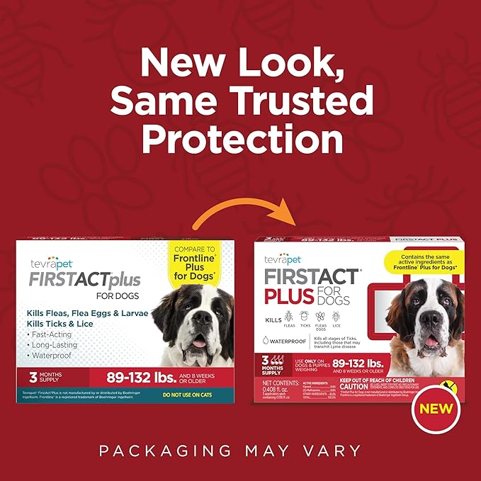 FirstAct Plus Flea Treatment for Dogs, Extra Large Dogs 89+ lbs, 6 Doses, Same Active Ingredients as Frontline Plus Flea and Tick Prevention for Dogs