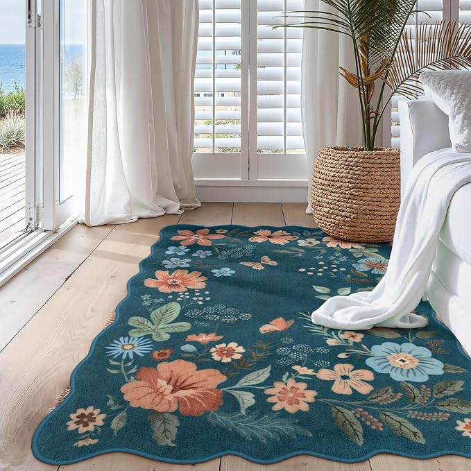Lahome Floral Washable Rugs for Bedroom, 4X6 Area Rug Ultra-Thin Soft Living