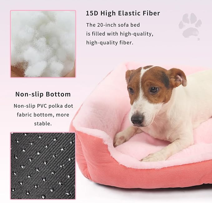 Dog Bed with Sides Small Washable Rectangle Pet Sofa Bed for Small Dogs Cats Comfy Bolster Beds Premium Soft 20x19x6