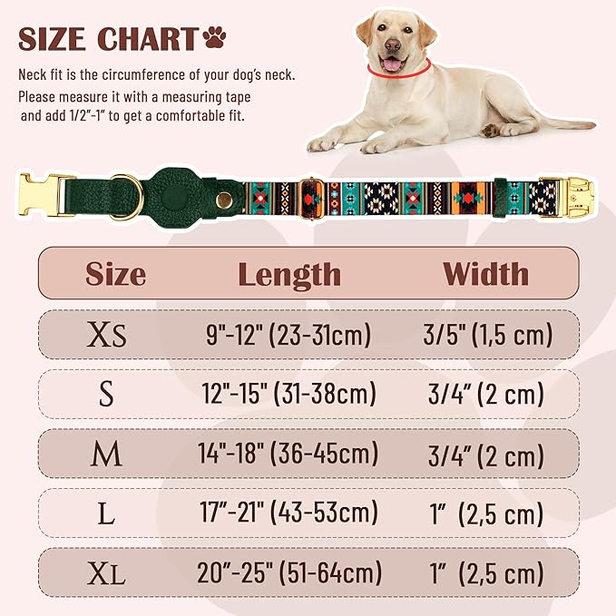 AirTag Dog Collar for Small Medium Large Breed - Adjustable Cute Pattern Dog Collar with Airtag Holder - Soft Leather Tracker GPS Apple Air Tag Pet Collars (Medium, 14"-18" Neck Fit, Tribal)
