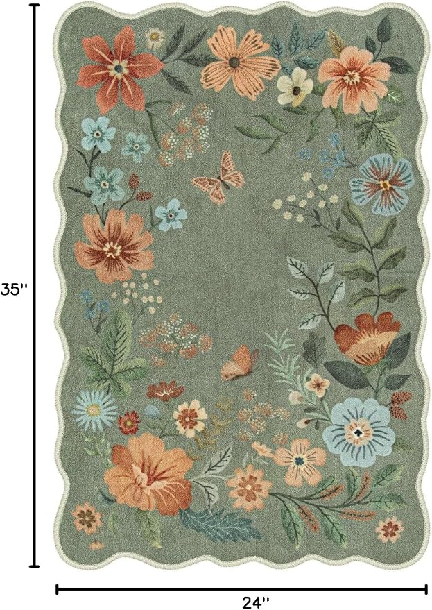 Lahome Floral Rugs for Entryway, 2X3 Washable Kitchen Rugs Ultra-Thin Soft Rug