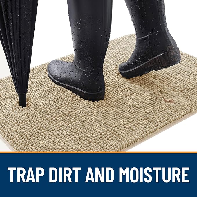 OLANLY Dog Door Mat Set 4-Piece 36x24, Absorbs Moisture and Dirt, Absorbent Non-Slip Washable Doormat, Quick Dry Chenille Mud Mat for Dogs, Entry Indoor Entryway Carpet for Inside Floor, Beige