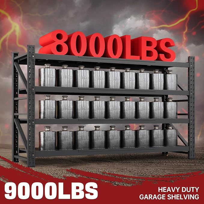 8000LBS Storage Shelves, 68" W Garage Shelving Heavy Duty Metal Adjustable Garage Shelves, Shelving Units Industrial Shelving for Warehouse, 68" W x 24" D x 63.4" H, Black