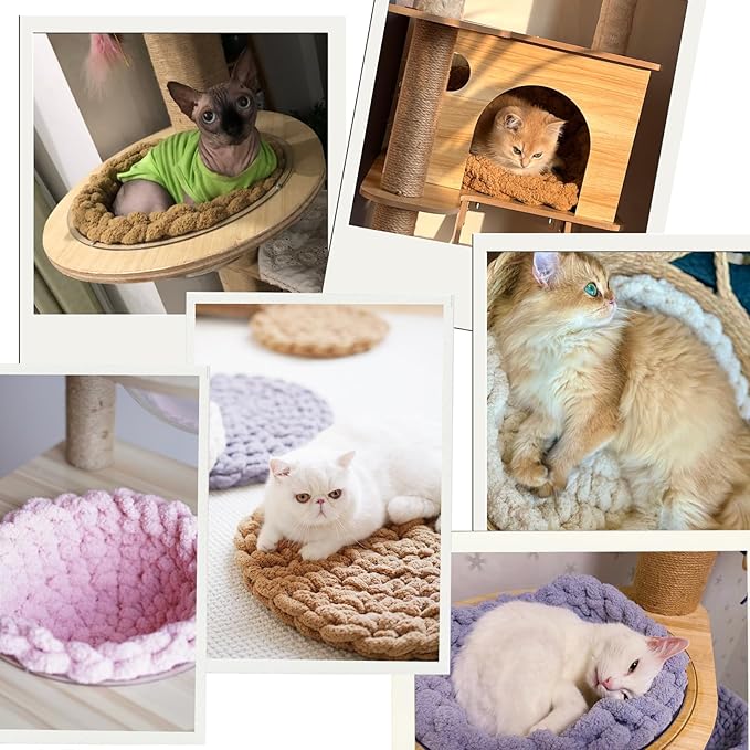 Cat Knitted Bed Mat, Extra-Soft Washable Warm Round Pads Cushions for Indoor Kittens, Cat Trees Towers, Perfect for Kneading and Sleeping (Blue-Grey,X-Large)
