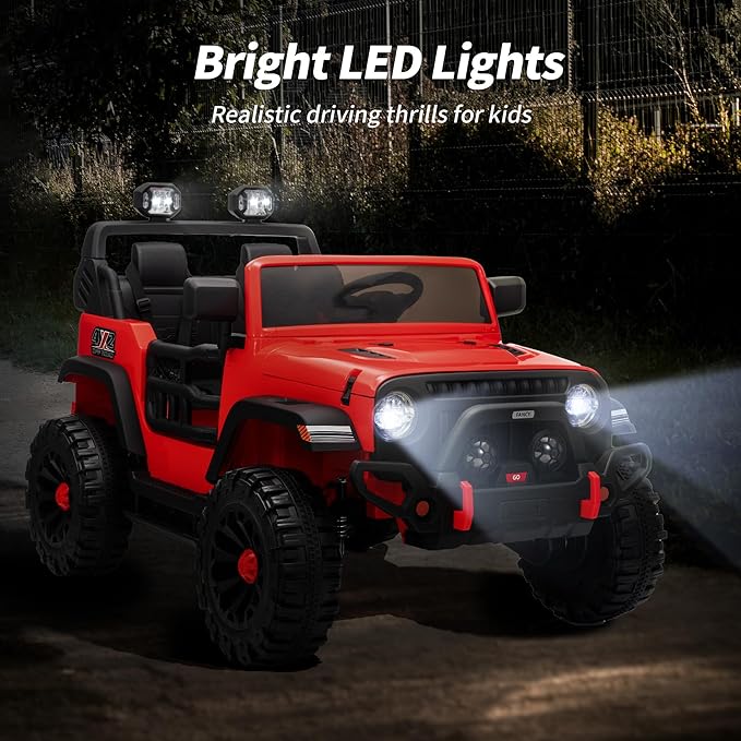 2 Seater Ride on Car Truck, 12V Kids Electric Ride on Toy for Big Kids Age 3-8 w/Remote Control- Red