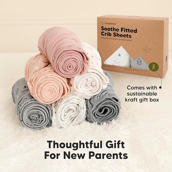 KeaBabies 2-Pack Organic Crib Sheets for Boys, Girls - 52x28 Fitted Crib Mattress Sheet Neutral, Breathable Jersey Cotton Cover for Baby Bed, Toddler Mattress, Soft & Cute Prints (Pecan)