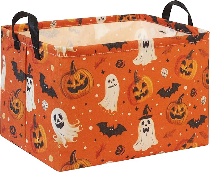 HIYAGON Halloween Basket Halloween Pumpkin Basket for Boys and Girls Trick or Treat Pumpkin Basket for Halloween Parties Cute Storage Bin Organizer Box Rectangular Room Decor(Halloween Pumpkin)