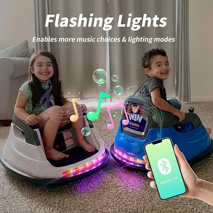 Baby Bumper Car, 6V Electric Kids Bumper Car for Toddlers with Remote Control, Bluetooth - White