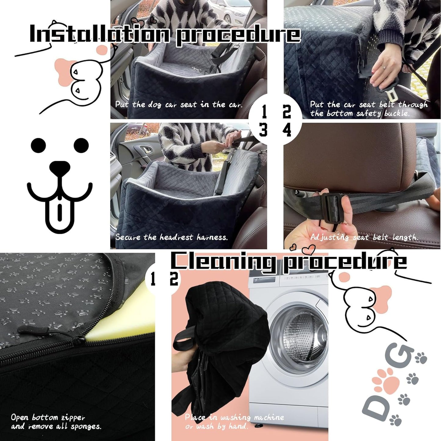 Dog Car Seat for Small/Medium Dogs,Pet Booster Seat with Harness,Memory Foam and Velvet,Safety Comfy Car Travel Pets Carrier,Interior Elevate,Washable and Detachable,Storage Pocket.(H-Black/Brown)