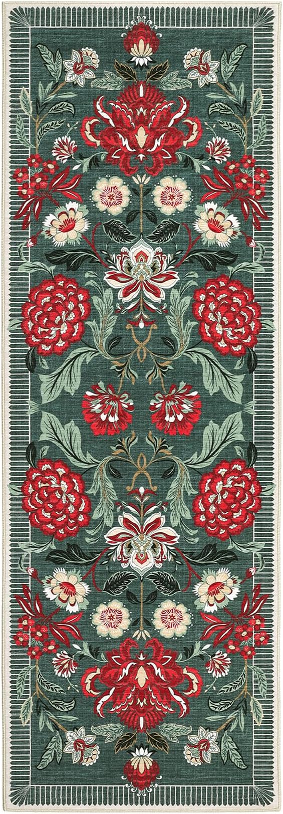 GarveeHome Floral Botanical 2x6 Washable Kitchen Runner Rugs Non Slip Grey Green Vintage Boho Cottage Long Rug for Hallways Bedroom Entryway Bathroom Mat with Rubber Back