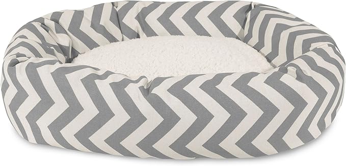 Majestic Pet 40 Inch Chevron Sherpa Calming Dog Bed Washable – Cozy Soft Round Dog Bed with Spine for Head Support - Fluffy Donut Dog Bed 40x29x9 (inch) – Round Pet Bed Large - GRAY