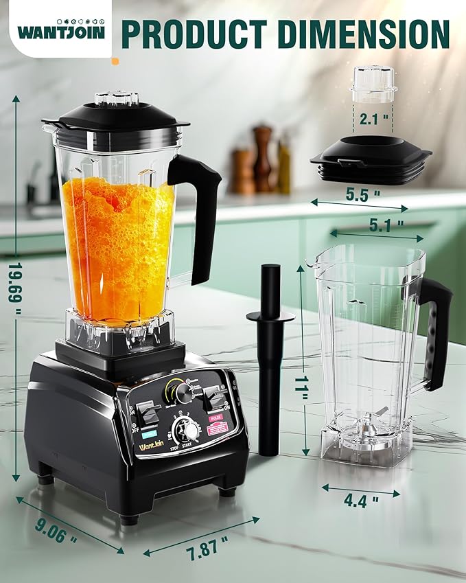 WantJoin Smoothie Blender 1800W Powerful Blenders for Kitchen 68 Oz Large Capacity and BPA-Free Containers with To-Go Cup Countertop Blender for Smoothies, Ice Crushing & Frozen Drinks