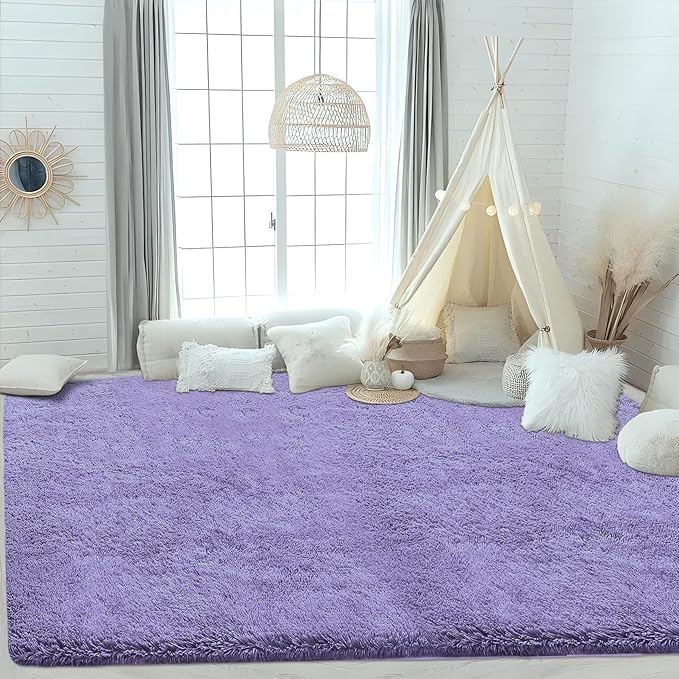4x6 Area Rug for Living Room: Fluffy Shag Soft Washable Rugs Fuzzy Plush Indoor Carpet for Bedroom Nursery Playroom Dorm Kids Girls Boys Room (Purple, 4'x6')
