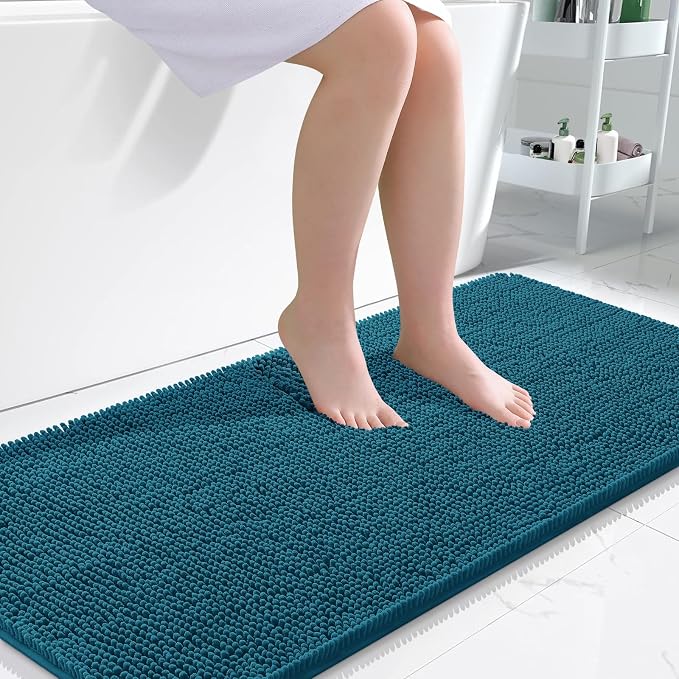 OLANLY Bathroom Runner Rugs 47x24, Soft Absorbent Chenille Bath Rugs, Rubber