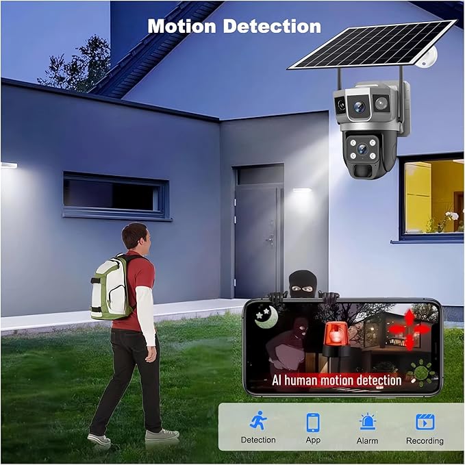 for Outdoor Camera Battery CCTV Monitor 4G SIM Card Network IP Security Pet Camera Motion Detection 3 Screen PTZ Camera(4G CCTV No Card)
