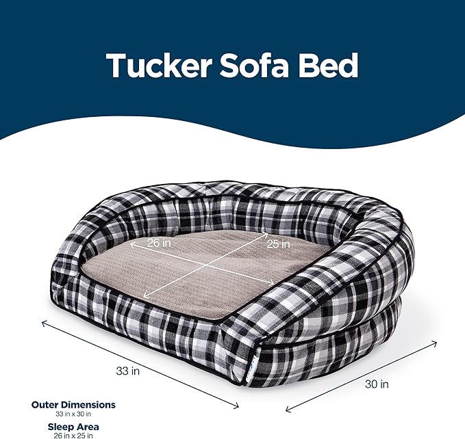 Petmate La-Z-Boy Tucker Sofa Bed Medium Dog Bed Spencer Plaid 33x30 Inches for Dogs up to 50lbs with Durable Removable Washable Cover