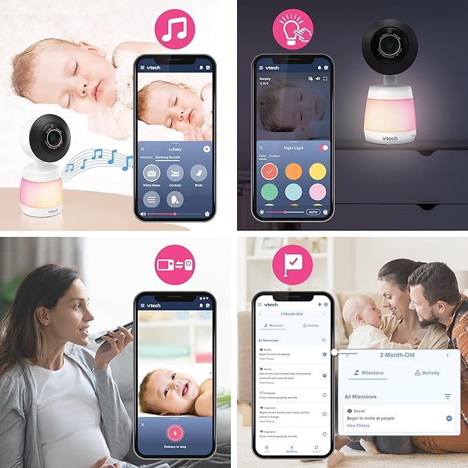 VTech 2-Cameras Smart WiFi Baby Monitor with 1080p FHD Video, Free App with Motion Video, Sound/Motion Detection and Notifications, 7" IPS Display with Split-Screen, Pan-Tilt-Zoom: Smart HQ Max Twin