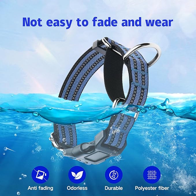 Martingale Dog Collar, Adjustable Nylon Reflective Collar with Quick Release Buckle (Grey Blue, Medium)