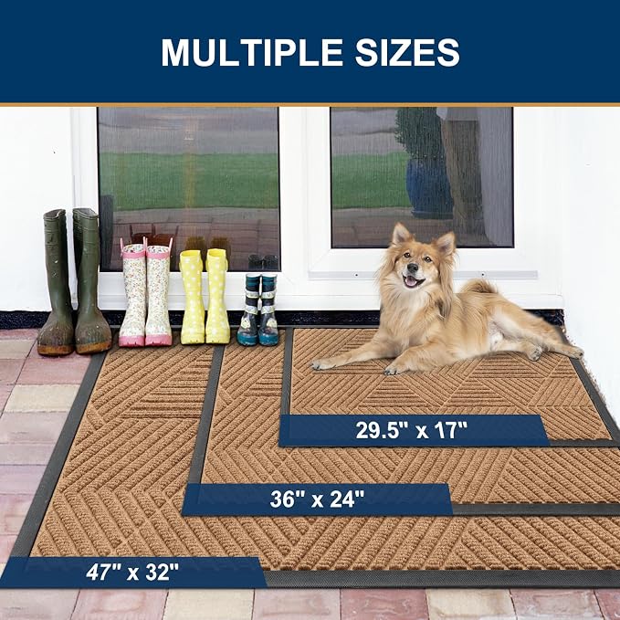 Smiry Front Door Mat Outside Entrance, Heavy Duty Sturdy Natural Rubber Doormat