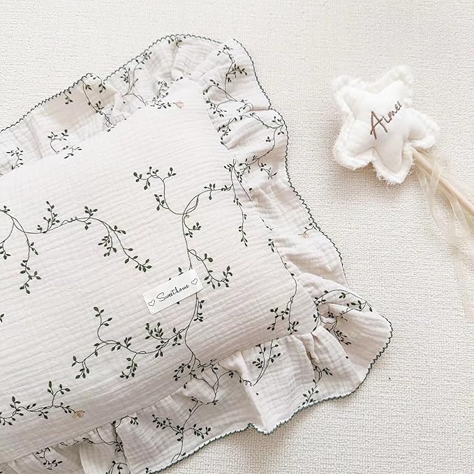 BuLuTu 100% Cotton Muslin Floral Pillowcase Standard Size Soft Breathable Gauze Cotton Kids Teens Pillow Cases 20"x26", Durable Pillow Cover, 1 Piece, Vine Pattern, Machine Wash