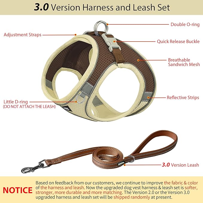 AIITLE Step in Dog Harness and Leash Set - No Pull Escape Proof Vest Harnesses with Soft Mesh and Reflective Bands, Adjustable Pet Outdoor Harnesses for Small and Medium Dogs Beige M
