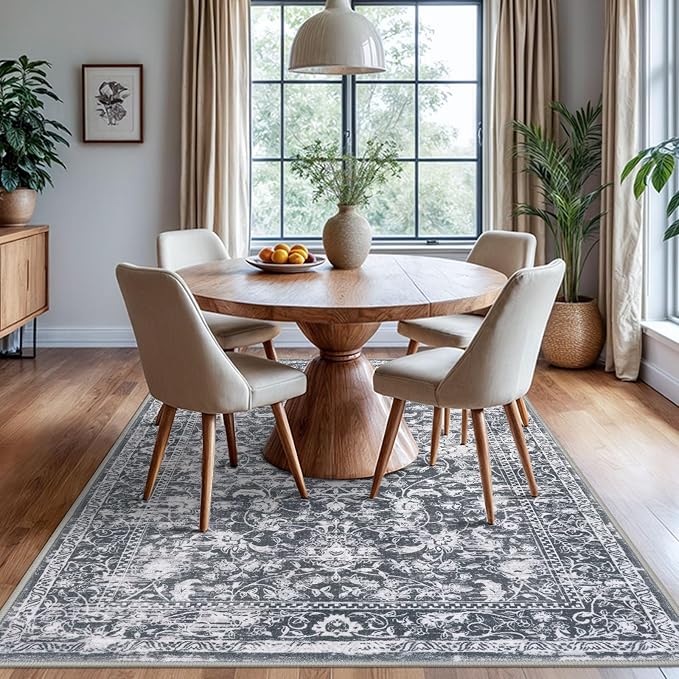 KILOCOCO Area Rug 6x9 Living Room Rug Washable Printed Vintage Floral Non Slip