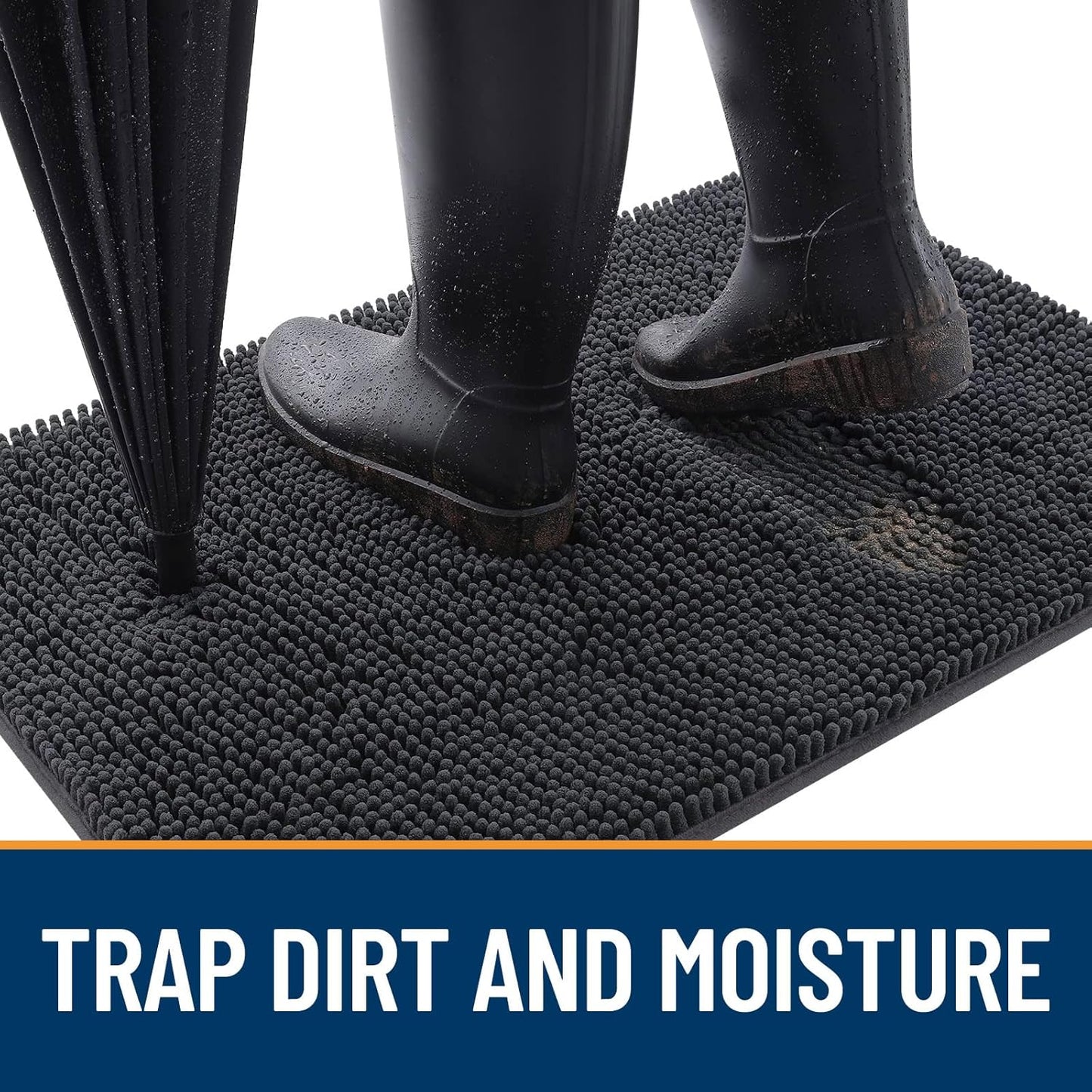 OLANLY Dog Door Mat for Muddy Paws 40x24, Absorbs Moisture and Dirt, Absorbent Non-Slip Washable Doormat, Quick Dry Chenille Mud Mat for Dogs, Entry Indoor Entryway Carpet for Inside Floor, Dark Grey