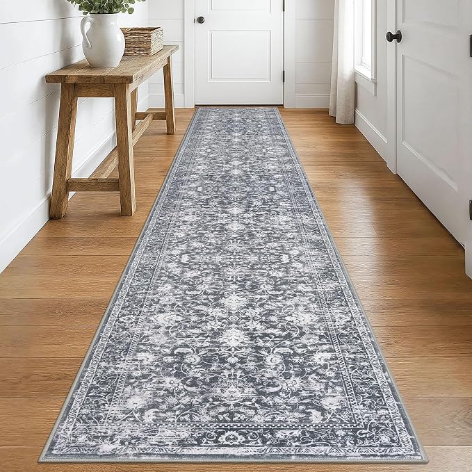 KILOCOCO Runner for Hallway 2.6x16 Runner Rug Printed Vintage Floral Washable