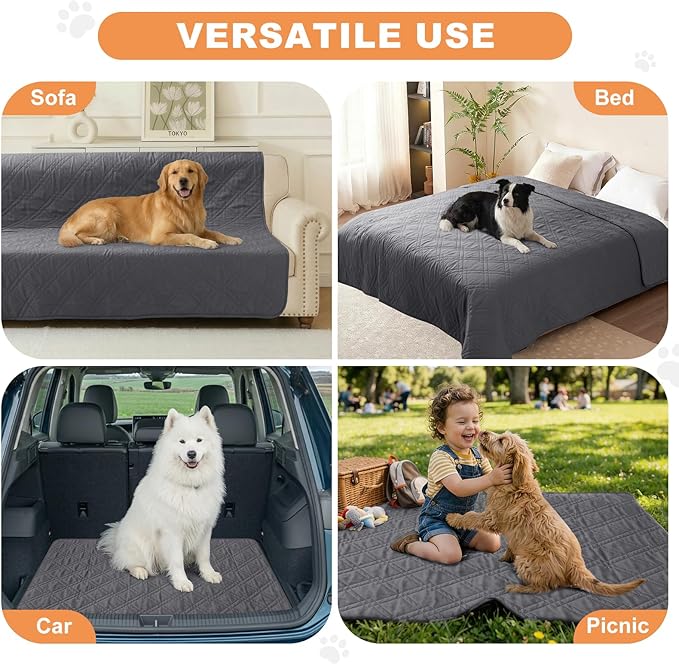 100% Waterproof Dog Couch Protector, Triple-Layer Waterproof Dog Bed Cover Pet Blanket Reversible 2-Tone Sofa Shield, Non-Slip Furniture Guard for Pets(30×30 Inch, Gray+Gray)